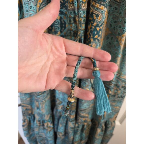 Boemo Anthropologie Green Paisley Ruffle Boho Festival Maxi Dress, Size Small - Picture 6 of 13
